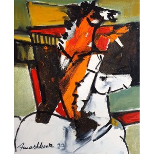 Mashkoor Raza, 15 x 19 Inch, Oil on Canvas, Horse Painting, AC-MR-615
